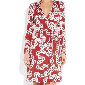 DVF Red Chain Classic Wrap Dress